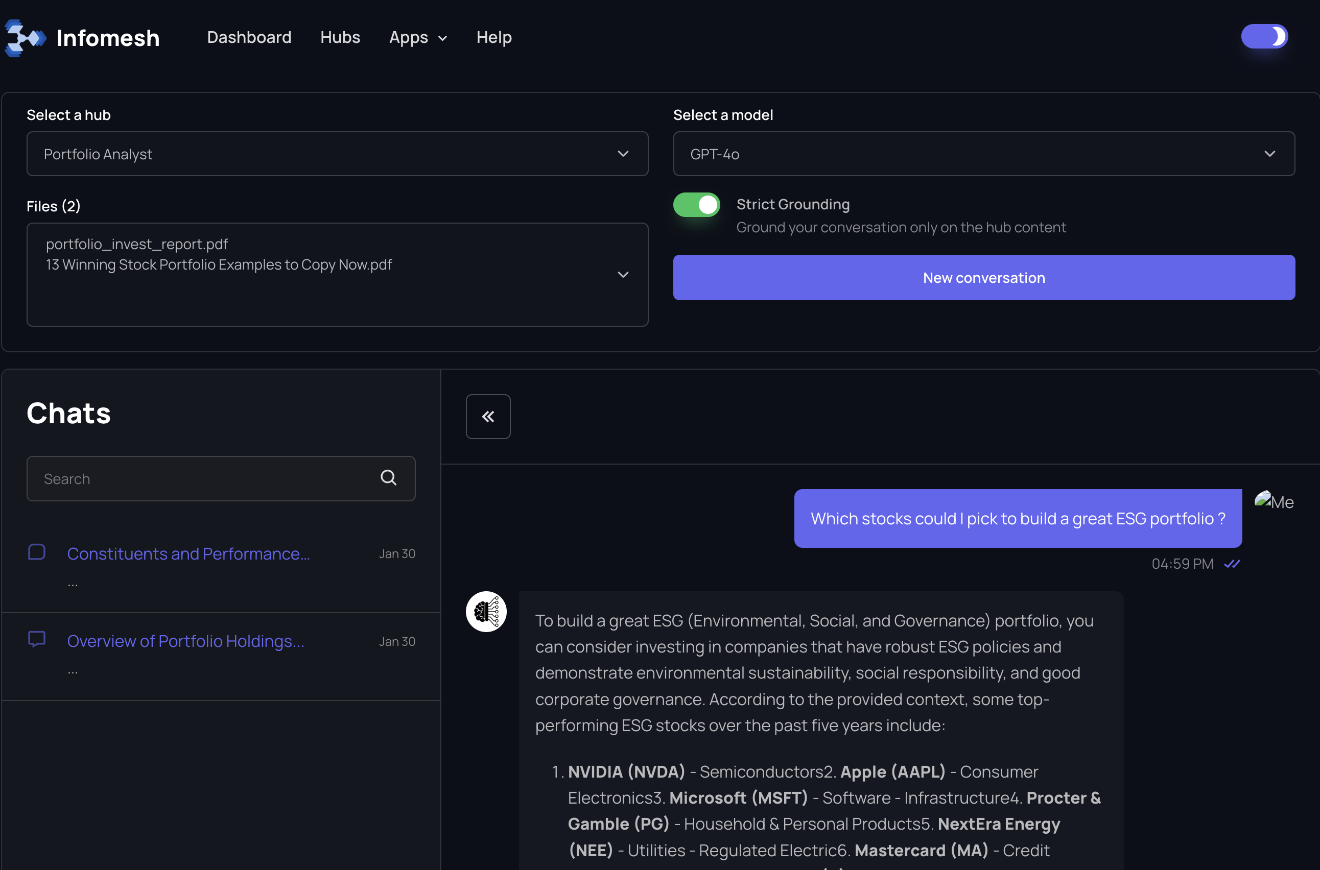Knowledge Browser application dark